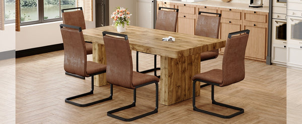 English Elm Table and Chair Set Seating Six with Wood Grain MDF Top and Upholstered Fabric Seats W1151S03904