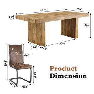 English Elm Table and Chair Set 11 Piece Wood Grain MDF Dining with Suede Fabric Seating W1151S03906