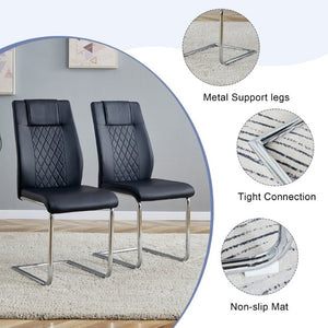 English Elm Table and Chair Set 71 Inch Tempered Glass Dining for Six with Silver Fork Legs Black + Silver W1151S03970