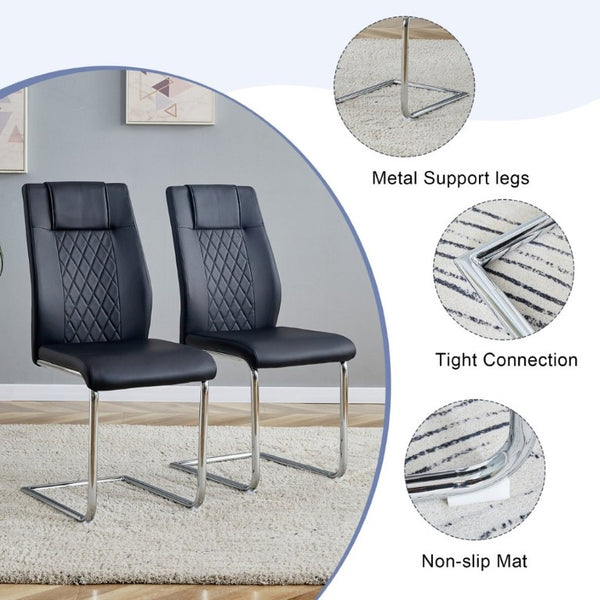 English Elm Table and Chair Set 71 Inch Tempered Glass Dining for Six with Silver Fork Legs Black + Silver W1151S03970
