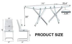English Elm Table and Chair Set 71 Inch Tempered Glass Dining for Six with Silver Fork Legs Black + Silver W1151S03970