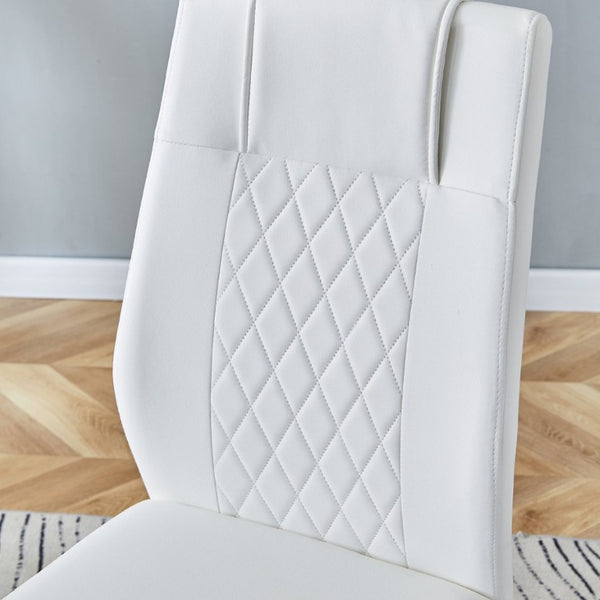 English Elm Table and Chair Set 71 Inch Tempered Glass Dining for Six with Silver Fork Legs White + Silver W1151S03972