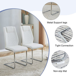 English Elm Table and Chair Set 71 Inch Tempered Glass Dining for Six with Silver Fork Legs White + Silver W1151S03972