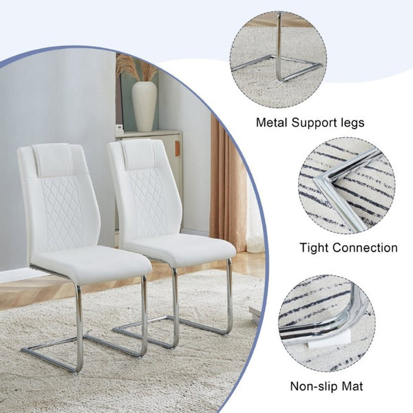 English Elm Table and Chair Set 71 Inch Tempered Glass Dining for Six with Silver Fork Legs White + Silver W1151S03972