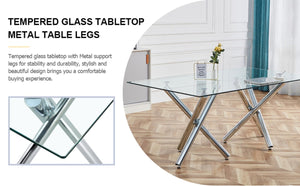 English Elm Table and Chair Set 71 Inch Tempered Glass Dining for Six with Silver Fork Legs Dark Gray + Silver W1151S03974