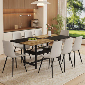 English Elm Table and Chair Set 9 Piece Mdf Spliced Top with Storage Shelf for Modern Dining Black, Light Gray, Wood W1151S03994