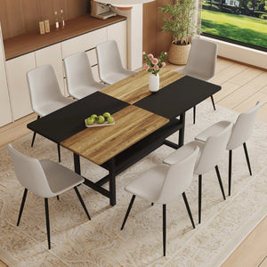 English Elm Table and Chair Set 9 Piece Mdf Spliced Top with Storage Shelf for Modern Dining Black, Light Gray, Wood W1151S03994
