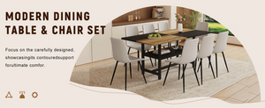 English Elm Table and Chair Set 9 Piece Mdf Spliced Top with Storage Shelf for Modern Dining Black, Light Gray, Wood W1151S03994