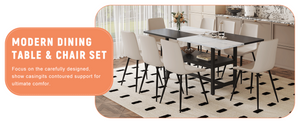 English Elm Table and Chair Set 9 Piece Mdf Spliced Top with Storage Shelf for Modern Dining Warm Grey, White+Black W1151S03995