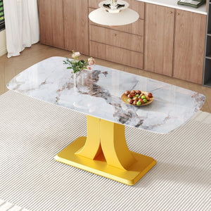 English Elm A Marble Glass Rectangular Dining Table with Gold Mdf Legs Seats Six in Style W1151S03998