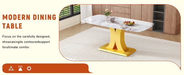 English Elm A Marble Glass Rectangular Dining Table with Gold Mdf Legs Seats Six in Style W1151S03998