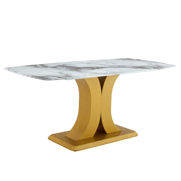 English Elm A Marble Glass Rectangular Dining Table with Gold Mdf Legs Seats Six in Style W1151S03998