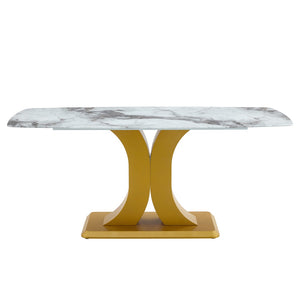 English Elm A Marble Glass Rectangular Dining Table with Gold Mdf Legs Seats Six in Style W1151S03998