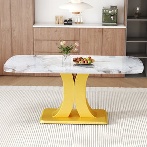 English Elm A Marble Glass Rectangular Dining Table with Gold Mdf Legs Seats Six in Style W1151S03998