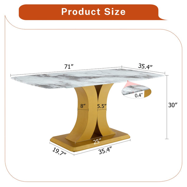 English Elm A Marble Glass Rectangular Dining Table with Gold Mdf Legs Seats Six in Style W1151S03998