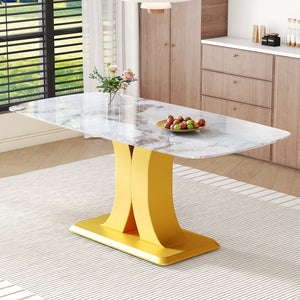English Elm A Marble Glass Rectangular Dining Table with Gold Mdf Legs Seats Six in Style W1151S03998