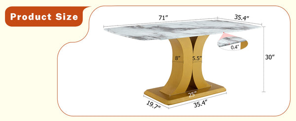 English Elm A Marble Glass Rectangular Dining Table with Gold Mdf Legs Seats Six in Style W1151S03998
