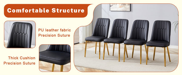 English Elm Table and Chair Set 9 Piece Marble Glass Dining with Pu Leather Seats Glam Style W1151S04005