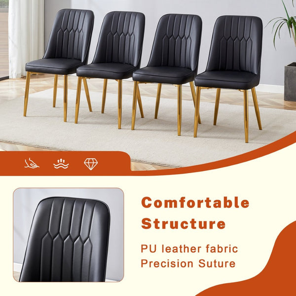 English Elm Table and Chair Set 9 Piece Marble Glass Dining with Pu Leather Seats Glam Style W1151S04005