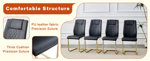 English Elm Table Set Marble Textured Glass Top Six Seater with Gold Leg Glam Dining Room Black+Gold W1151S04008