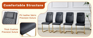 English Elm Table and Chair Set 71 Inch Marble Look Glass Top with 8 Black Gold Glam Seats W1151S04009