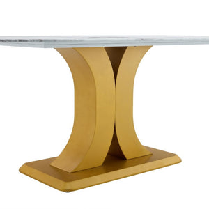 English Elm Table and Chair Set 71 Inch Marble Look Glass Top with 8 Black Gold Glam Seats W1151S04009
