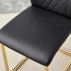 English Elm Table and Chair Set 71 Inch Marble Look Glass Top with 8 Black Gold Glam Seats W1151S04009