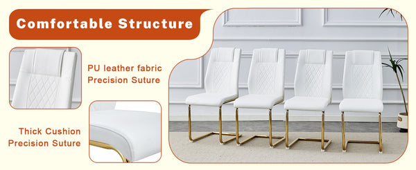 English Elm Table and Chair Set Glam Glass Top Marble Look with Gold Legs Six Seat Dining W1151S04010