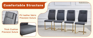 English Elm Table Set Marble Textured Glass Top Six Seater with Gold Leg Glam Dining Room Dark Gray+Gold W1151S04012
