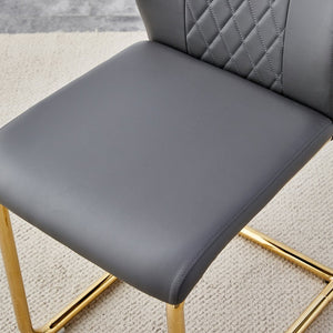English Elm Table Set Marble Textured Glass Top Six Seater with Gold Leg Glam Dining Room Dark Gray+Gold W1151S04012