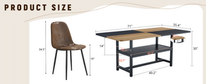 English Elm Table and Chair Set Seats Six with Two-tone Wood Black Top Plus Built-in Shelf W1151S04078