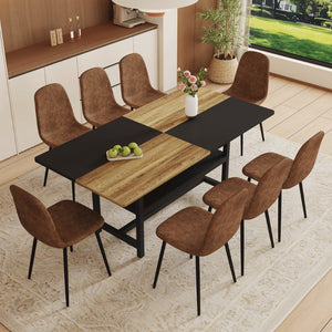 English Elm Table and Chair Set Seats 8 Two-tone Wood Black Mdf Top with Built-in Storage Shelf W1151S04079