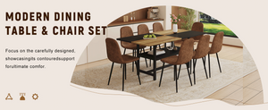 English Elm Table and Chair Set Seats 8 Two-tone Wood Black Mdf Top with Built-in Storage Shelf W1151S04079