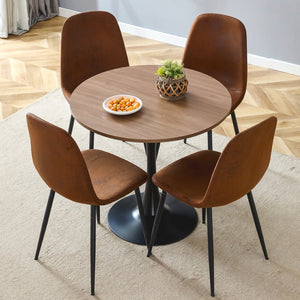 English Elm Table and Chair Set Round Walnut Top with Hourglass Legs Seats Four Compact Dining W1151S04084
