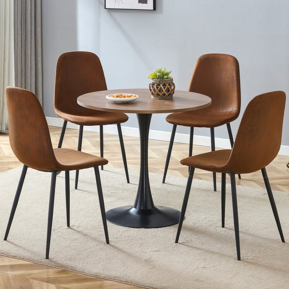 English Elm Table and Chair Set Round Walnut Top with Hourglass Legs Seats Four Compact Dining W1151S04084