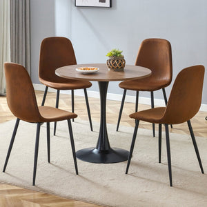 English Elm Table and Chair Set Round Walnut Top with Hourglass Legs Seats Four Compact Dining W1151S04084