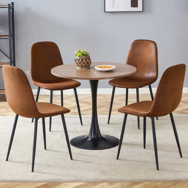English Elm Table and Chair Set Round Walnut Top with Hourglass Legs Seats Four Compact Dining W1151S04084
