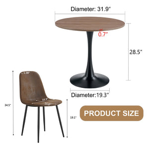 English Elm Table and Chair Set Round Walnut Top with Hourglass Legs Seats Four Compact Dining W1151S04084