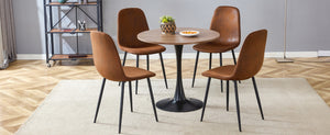 English Elm Table and Chair Set Round Walnut Top with Hourglass Legs Seats Four Compact Dining W1151S04084