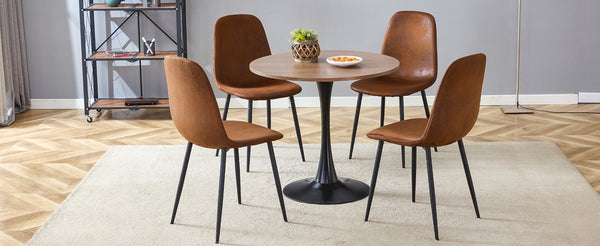 English Elm Table and Chair Set Round Walnut Top with Hourglass Legs Seats Four Compact Dining W1151S04084