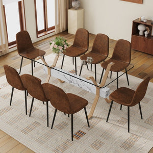 English Elm Table and Chair Set Large Glass Top Dining with X Base and 8 Upholstered Seats W1151S04094