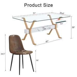 English Elm Table and Chair Set Large Glass Top Dining with X Base and 8 Upholstered Seats W1151S04094