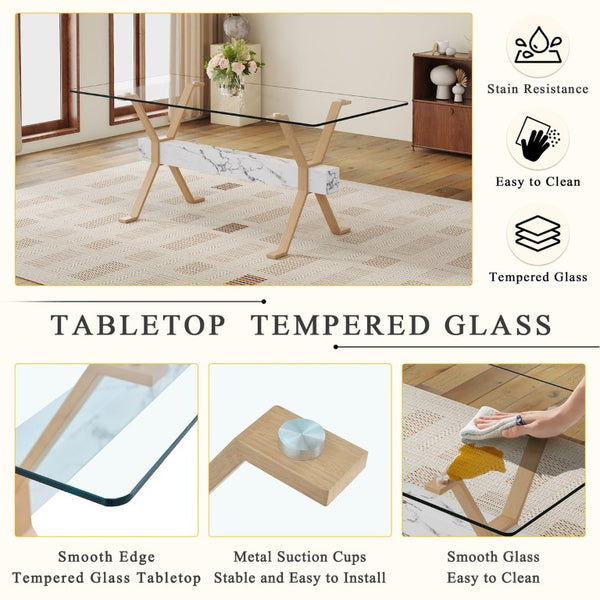 English Elm Table and Chair Set Large Glass Top Dining with X Base and 8 Upholstered Seats W1151S04094