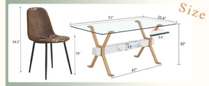 English Elm Table and Chair Set Large Glass Top Dining with X Base and 8 Upholstered Seats W1151S04094