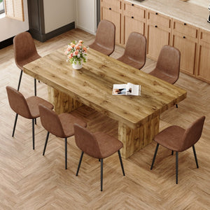 English Elm Table and Chair Set Seats 8 with Wood Grain MDF Top and Upholstered Fabric Dining Chairs W1151S04096