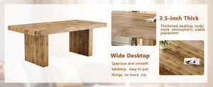 English Elm Table and Chair Set Seats 8 with Wood Grain MDF Top and Upholstered Fabric Dining Chairs W1151S04096