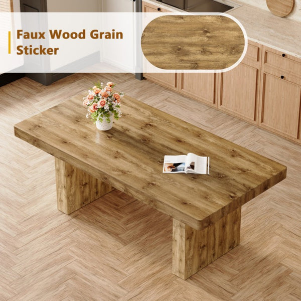 English Elm Table and Chair Set Seats 8 with Wood Grain MDF Top and Upholstered Fabric Dining Chairs W1151S04096