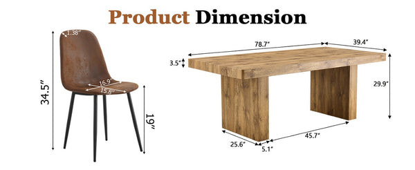 English Elm Table and Chair Set Seats 8 with Wood Grain MDF Top and Upholstered Fabric Dining Chairs W1151S04096