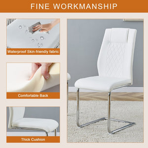 English Elm Table and Chair Set Tempered Glass Top with White Pu Seats and Silver Fork Legs W1151S04125