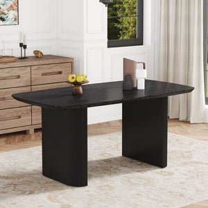 English Elm Mdf Black Wood Grain Dining Table Seats Six with Rounded Corners for Modern Homes W1151S04147